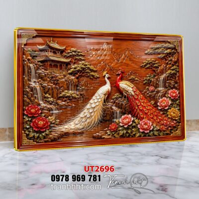 Tranh tùng hạc tứ quý rồng phượng phong thuỷ UT2696