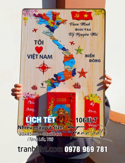 Tranh đốc Lịch bản đồ việt nam, Lịch Tết bản đồ 34 tỉnh, bản đồ Việt Nam, Lịch Tết 2026, Đốc Lịch Tết, Lịch bloc 1068LT