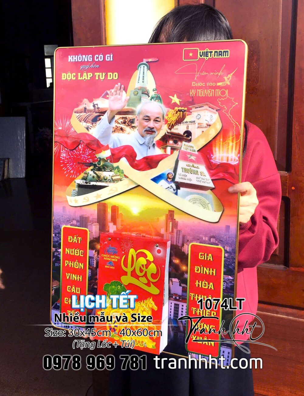 Lịch Tết bác Hồ kính yêu - Lịch bác Hồ tráng gương Laminate treo tường - Lịch gỗ tráng gương bác Hồ 2026 1074LT