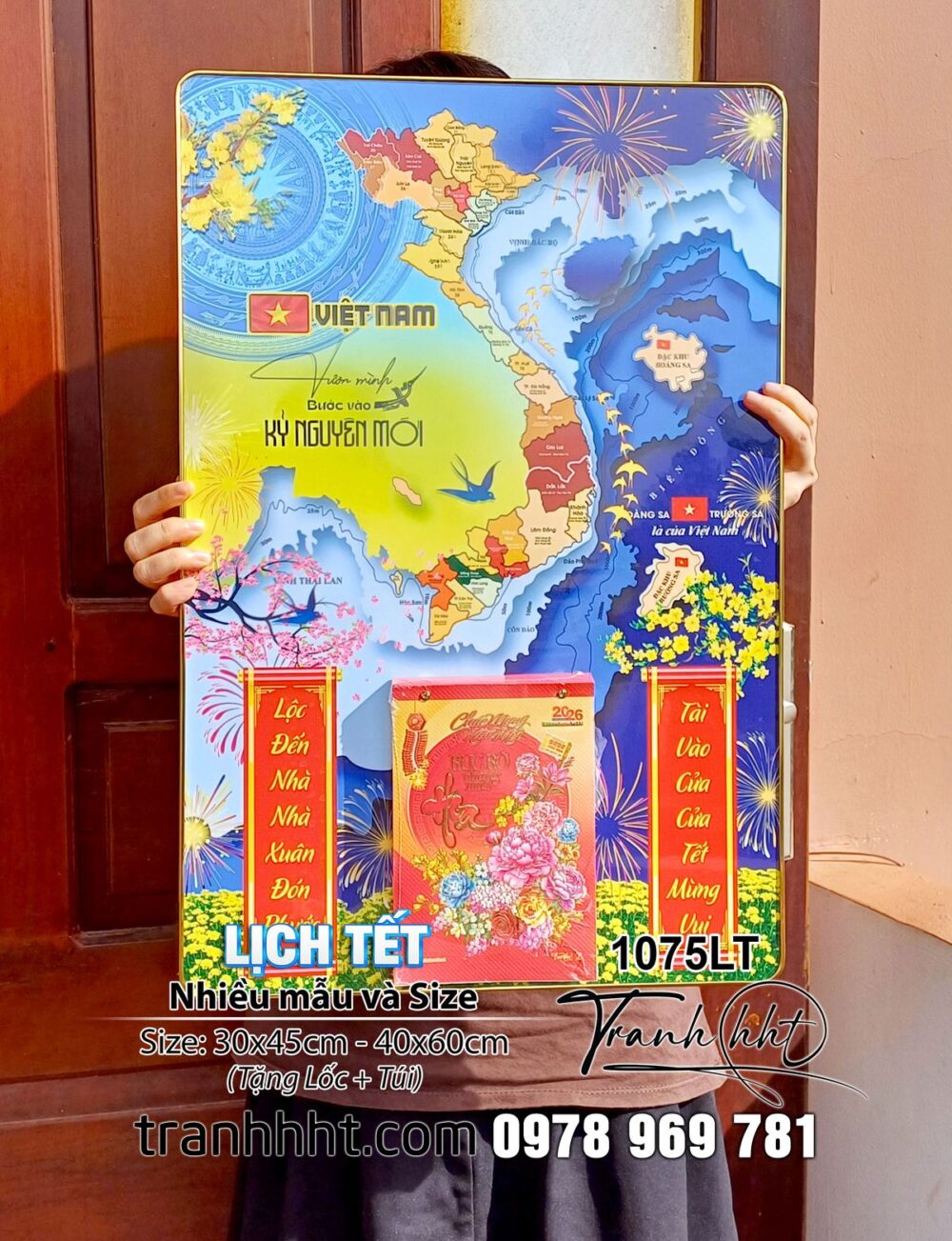 Lịch bản đồ việt nam, Lịch Tết bản đồ 34 tỉnh thành, Tranh lịch bản đồ Việt Nam treo tường, Lịch Tết 2026, Đốc Lịch Tết, Lịch bloc 1075LT