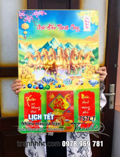 Lịch Tết Ngựa mã đáo thành công, lịch ngựa bát mã tài lộc phong thủy phát lộc tráng gương Laminate treo tường - Lịch gỗ tráng gương 2026 1150LT