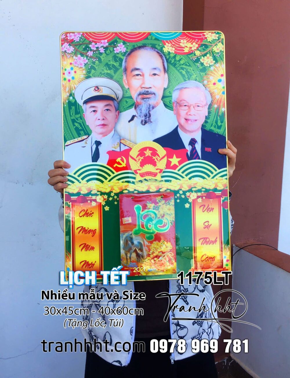 Tranh Lịch Tết bác Hồ bác Giáp bác Trọng kính yêu - Lịch bác Hồ bác Giáp bác Trọng tráng gương Laminate treo tường - Lịch gỗ tráng gương bác Hồ 2026 1175LT