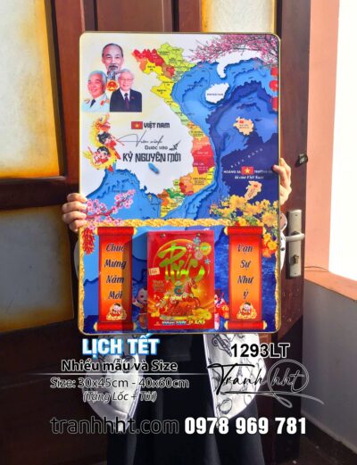 Bìa Đốc Lịch bản đồ việt nam, Lịch Tết bản đồ 34 tỉnh, bản đồ Việt Nam 34 tỉnh thành, bác Hồ, bác Giáp, bác Trọng kính yêu, Lịch Tết 2026, Đốc Lịch Tết, Lịch bloc - Lịch gỗ tráng gương bác Hồ 2026 1293LT