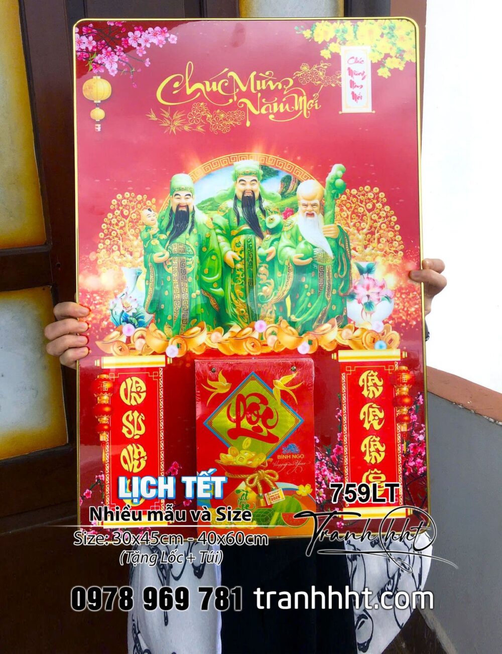 Lịch Tết Tài Lộc phát tài Phúc Lộc Thọ tráng gương Laminate treo tường - Lịch gỗ tráng gương 2026 759LT