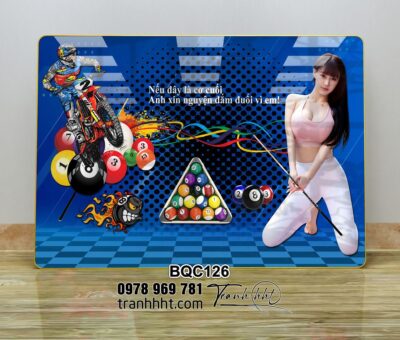 Tranh phòng Bida, Billiards, tiệm Bi-a cơ cuối gương ở mặt trăng treo tường BQC126
