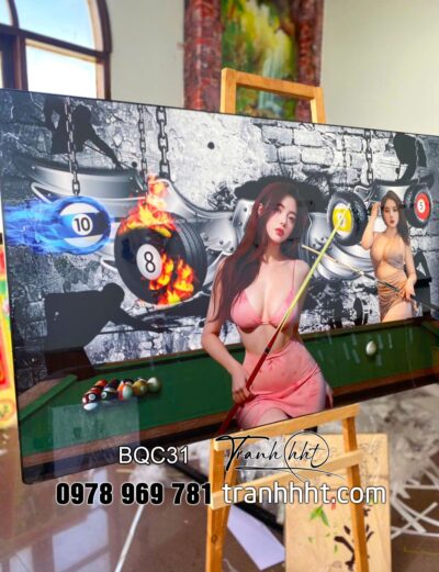 Tranh Billiards, Bida, Bi-a lốp xe rực cháy tráng gương treo tường BQC31