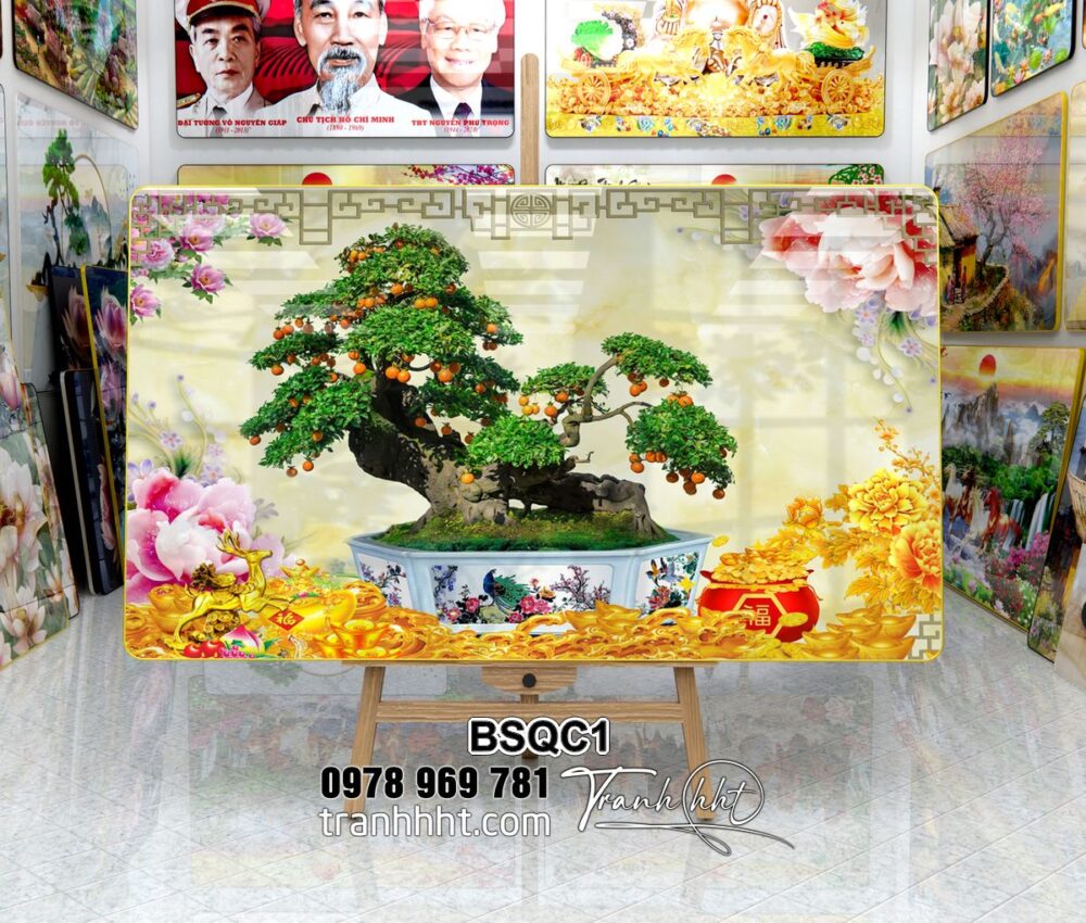Tranh tráng gương Bonsai Tết, tranh bonsai cây sung, tranh tài lộc bonsai, tranh bonsai lộc vừng, tranh bonsai đào tết, tranh bonsai 3d, Tranh bonsai canvas