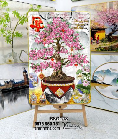Tranh Bonsai Tết BSQC18