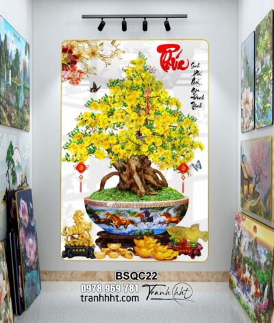Tranh Bonsai Tết BSQC22