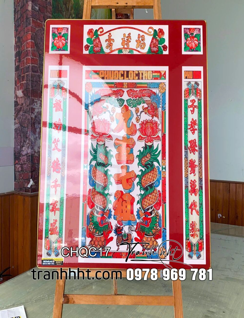 Tranh cửu huyền thất tổ phúc lộc thọ, tranh phòng thờ, tranh đức lưu quang tráng gương treo tường CHQC17