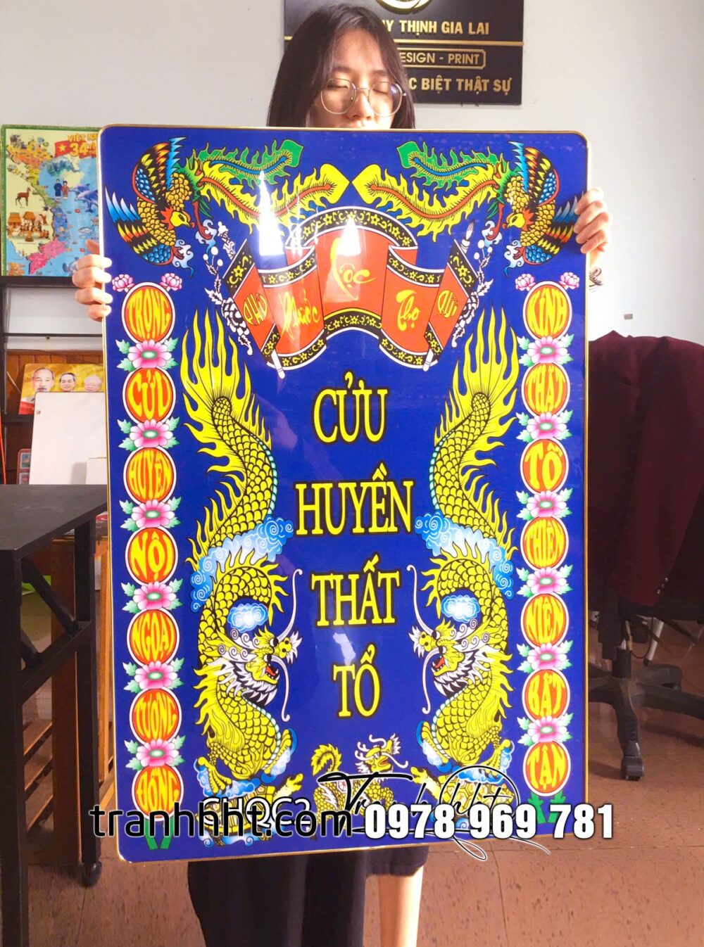 Tranh cửu huyền thất tổ hồng phúc lưu truyền treo tường tráng gương CHQC2