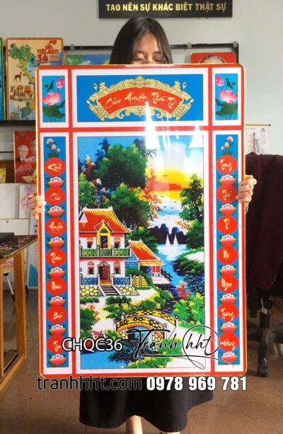 Tranh đức lưu quang, Khung tranh Phòng thờ, Tranh cửu huyền thất tổ gia tộc vinh hiển tráng gương treo tường CHQC36