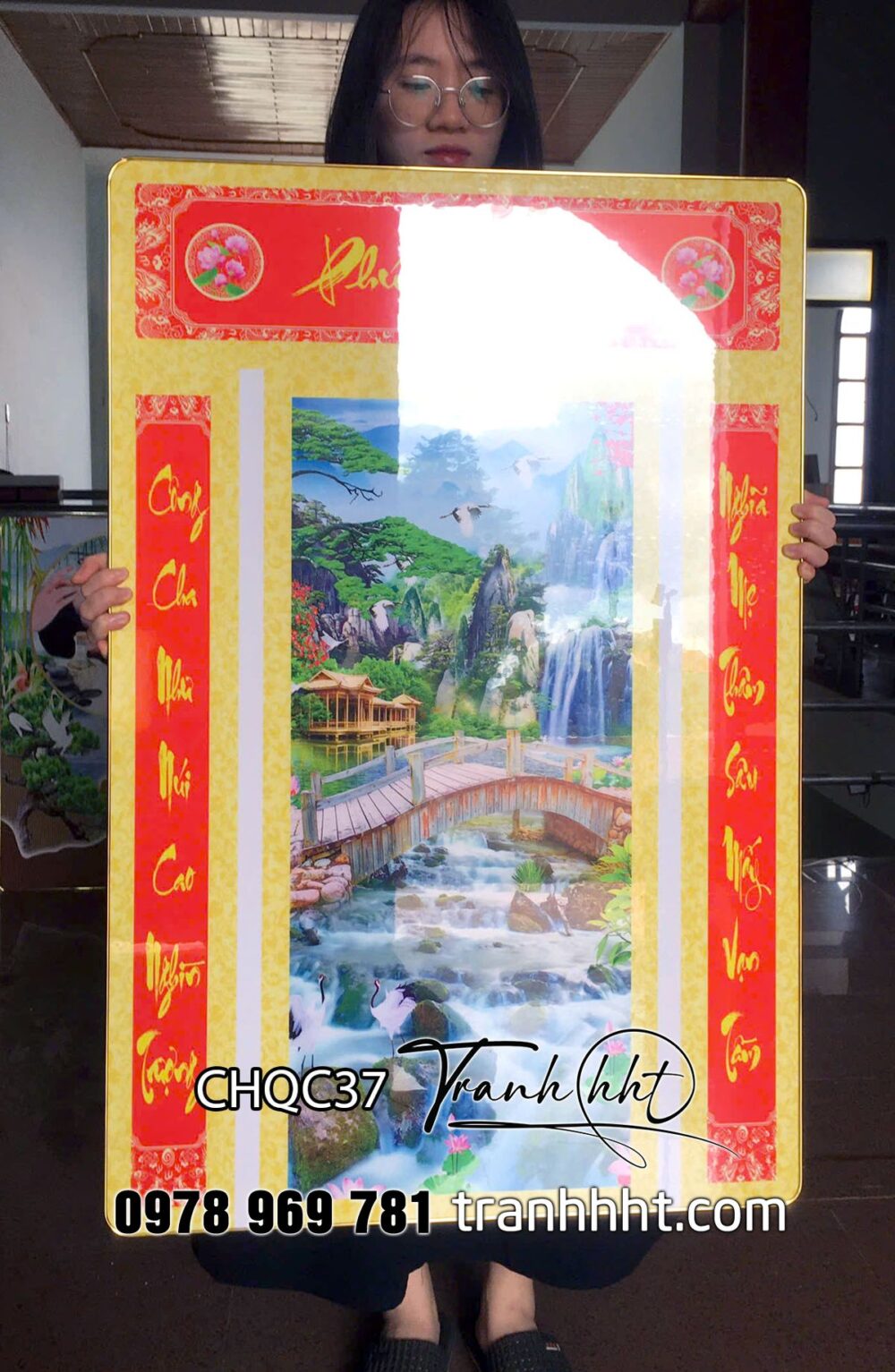 Tranh phòng thờ tráng gương, tranh thờ tổ tiên, Tranh cửu huyền thất tổ nội ngoại đồng tôn tráng gương treo tường CHQC37