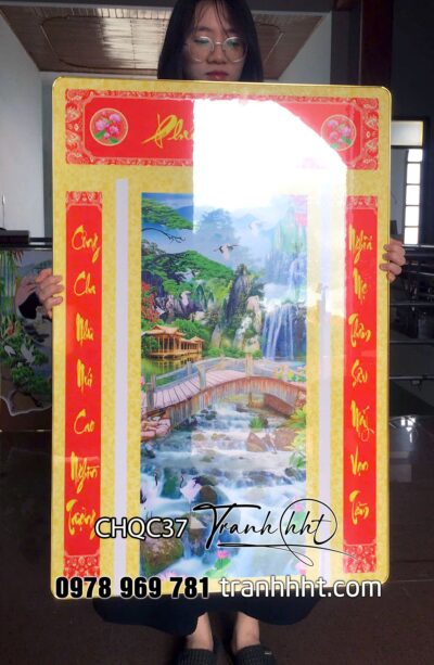 Tranh phòng thờ tráng gương, tranh thờ tổ tiên, Tranh cửu huyền thất tổ nội ngoại đồng tôn tráng gương treo tường CHQC37