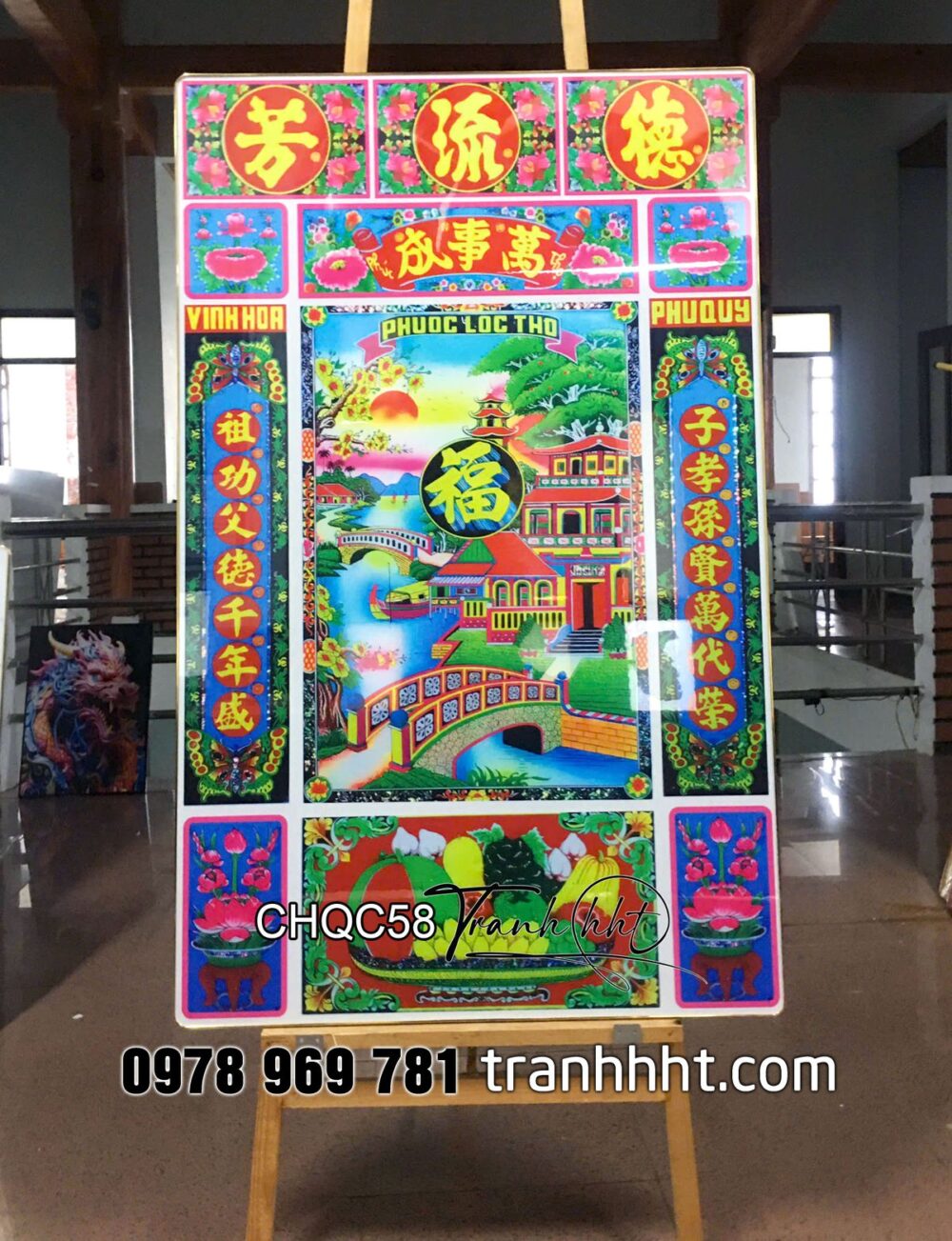 Tranh trang trí phòng thờ, tranh đức lưu quang, Tranh phòng thờ cửu huyền thất tổ gắn bó muôn đời tráng gương treo tường CHQC58