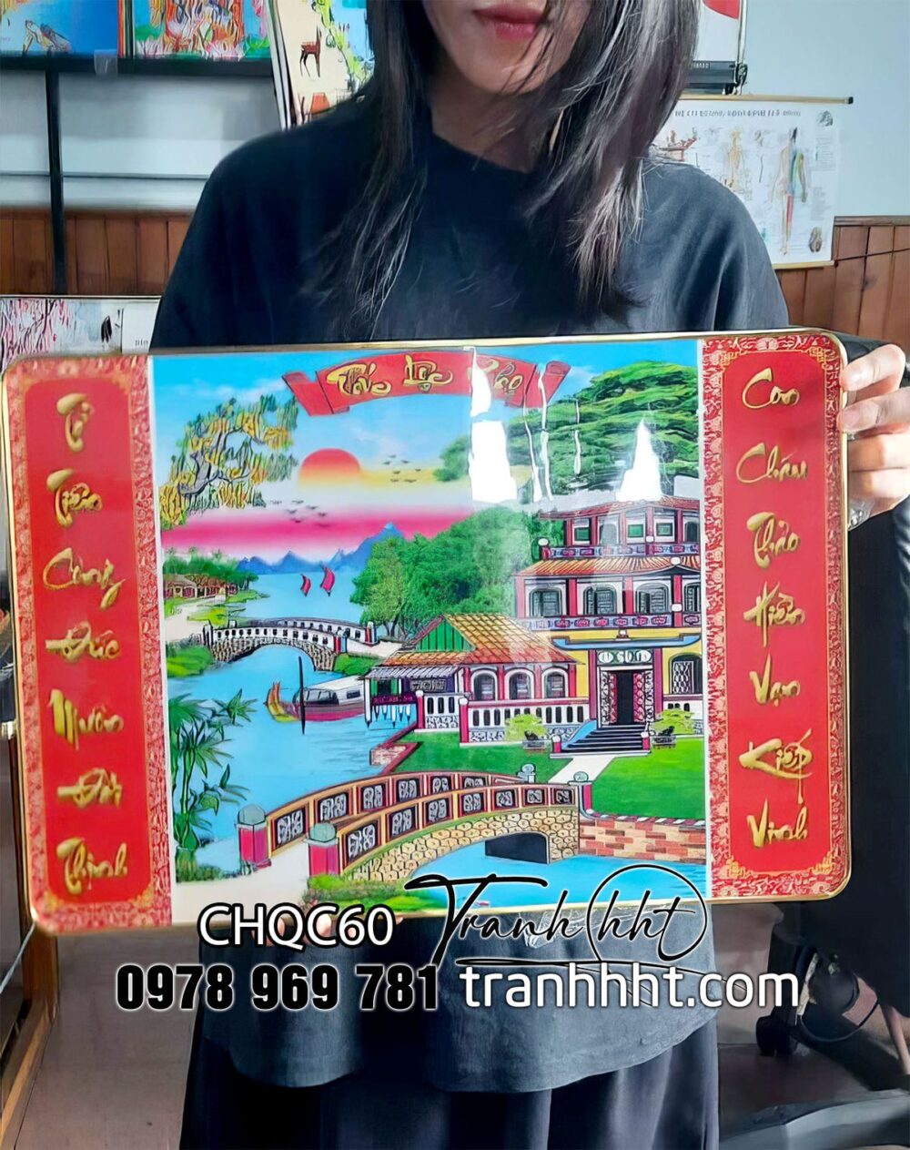 Khung tranh phòng thờ, Tranh phòng thờ cửu huyền thất tổ báo ân tổ tiên tráng gương treo tường CHQC60