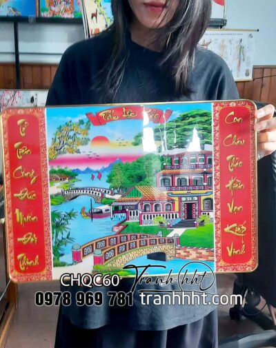 Khung tranh phòng thờ, Tranh phòng thờ cửu huyền thất tổ báo ân tổ tiên tráng gương treo tường CHQC60