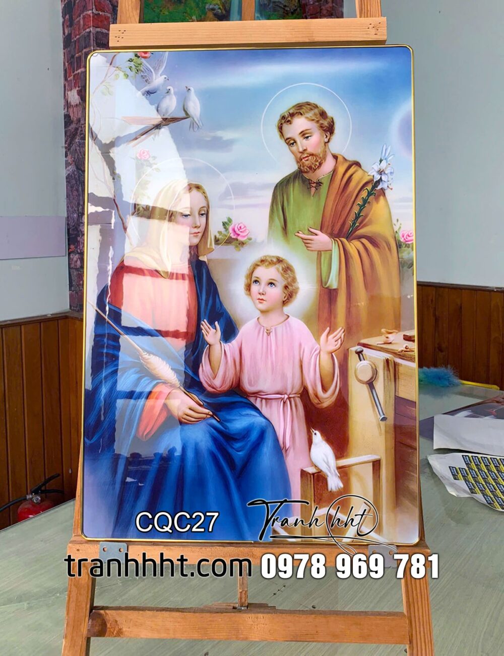 Tranh Công Giáo đức mẹ Maria, tranh chúa Giêsu, thánh Giuse khung ảnh ấm áp tráng gương treo tường CQC27
