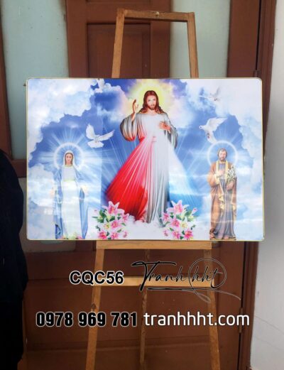 Tranh Công Giáo đức mẹ Maria, tranh chúa Giê su thiên chúa ba ngôi tráng gương treo tường CQC56