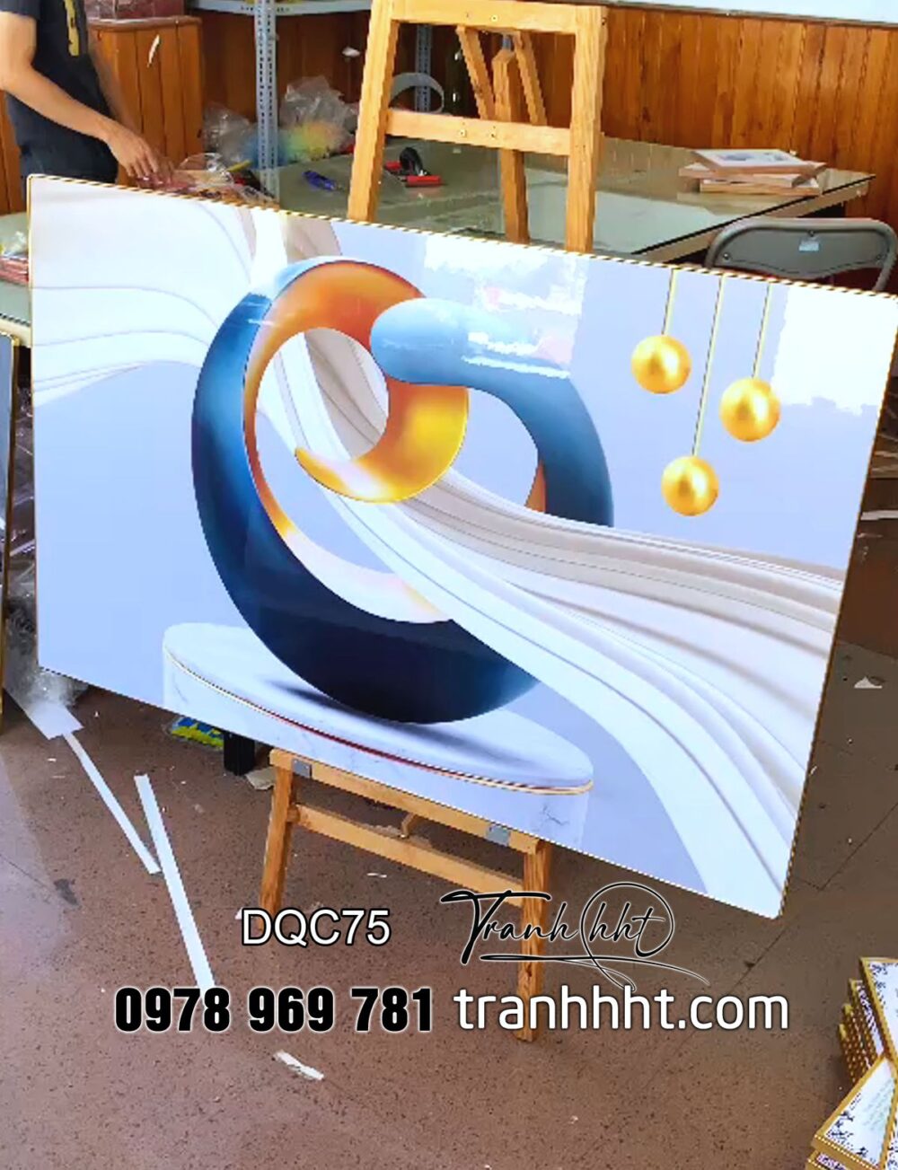 Tranh Decor hiện đại trừu tượng nền sóng sang trọng tráng gương treo tường DQC75