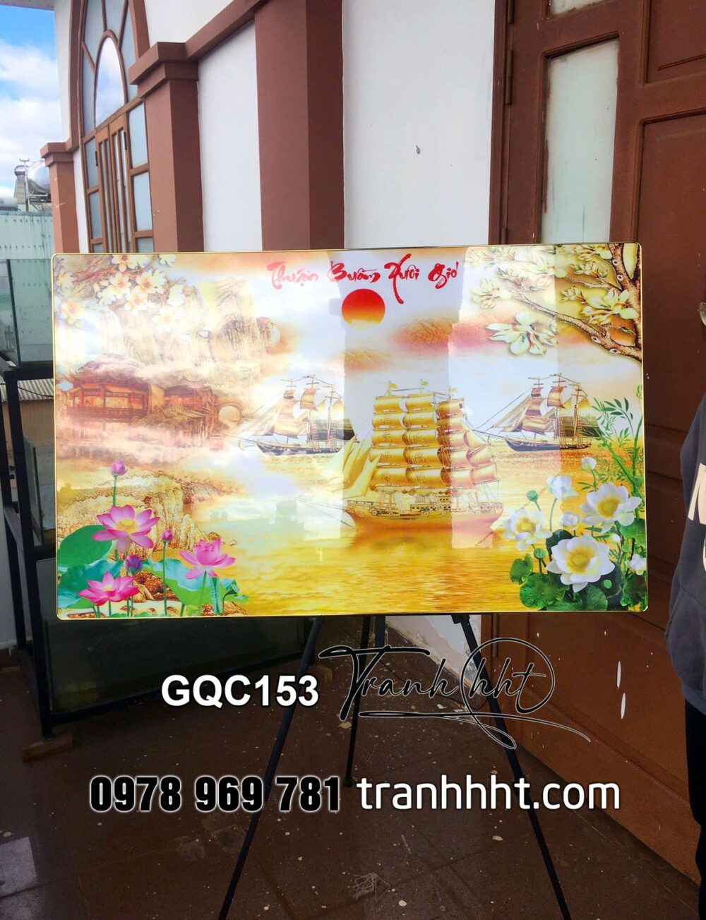 Tranh Tráng Gương thuận buồm xuôi gió, tranh thuận buồm trang trí, tranh treo tường thuận buồm, tranh biển trang trí, khung tranh thuận buồm xuôi gió GQC153