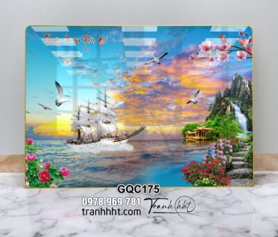 Tranh thuận buồm xuôi gió hoàng hôn với cánh chim tự do tráng gương treo tường GQC175