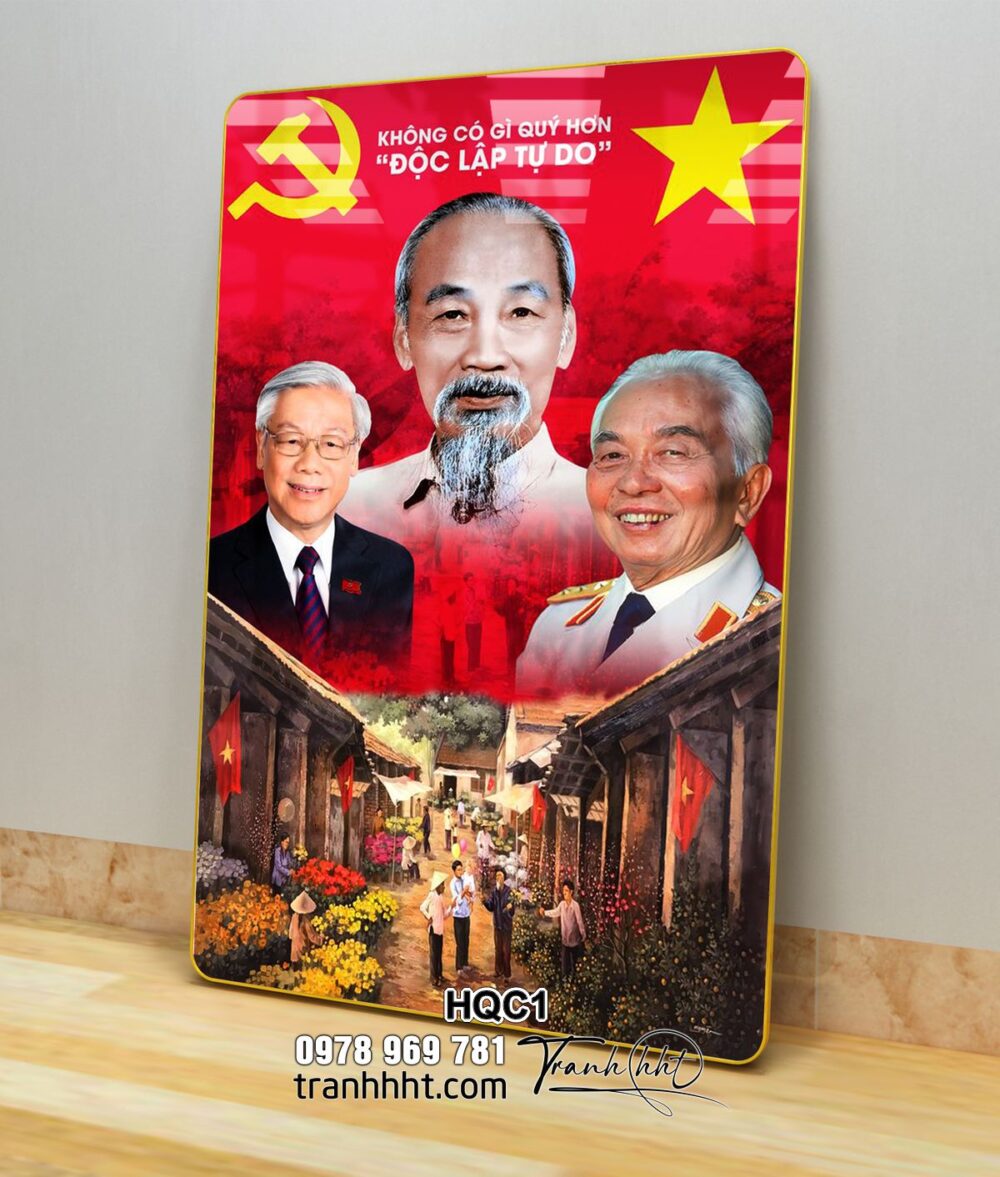 Tranh bác Hồ, Tranh treo tường tráng gương 3 vị lãnh đạo vĩ đại Bác Hồ, Bác Giáp, Bác Trọng HQC1