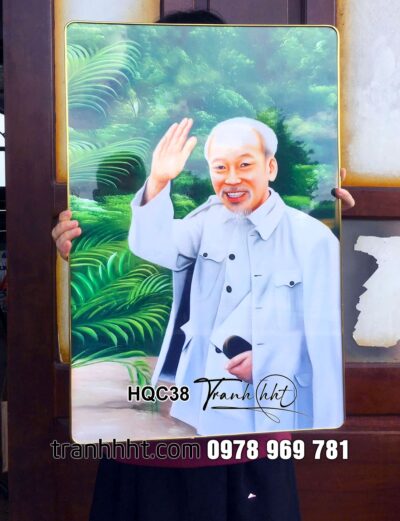 Khung ảnh bác Hồ, Tranh bác Hồ treo tường, tranh Chủ Tịch Hồ Chí Minh vẫy chào đồng bào tráng gương HQC38