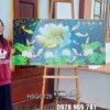Tranh hoa sen cá chép cá koi hoa sen ngọc ngà tráng gương treo tường HSQC129