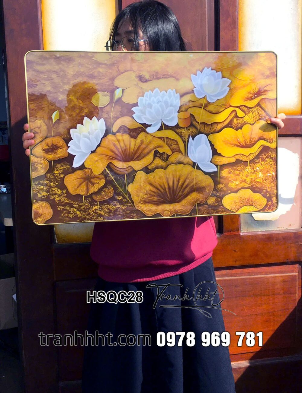 Tranh hoa sen 3d tráng gương, Tranh hoa sen cá chép sen ngọc cổ điển tráng gương treo tường HSQC28