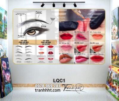 Tranh Phun Xăm tráng gương, tranh làm móng nail, tranh xăm lông mày môi mắt, khung tranh phun xăm, tranh phun xăm canvas, ảnh phun xăm treo tường, tranh spa