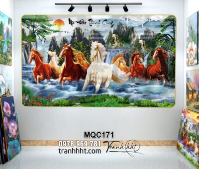 Tranh mã đáo treo tường, tranh ngựa tráng gương, Tranh treo tường ngựa mã đáo thành công dũng mãnh phong thủy tráng gương MQC171
