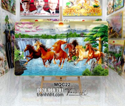 Tranh bát mã treo tường, tranh ngựa bát mã, Tranh treo tường ngựa tốc hành bát mã tráng gương MQC22