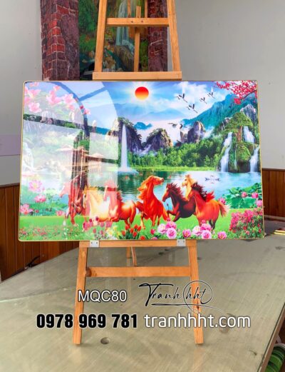 Tranh bát mã, tranh mã đáo thành công, tranh ngựa tráng gương, Tranh treo tường ngựa bát mã lộc mã càn khôn tráng gương MQC80
