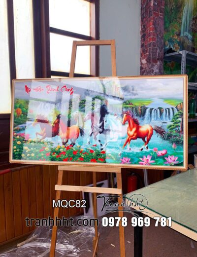 Tranh mã đáo thành công, tranh ngựa bát mã, tranh con ngựa treo tường, Tranh treo tường ngựa bát mã trúc lâm tráng gương MQC82