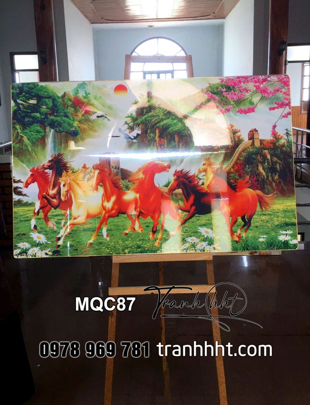 Tranh mã đáo thành công treo tường, tranh ngựa 3d, Tranh treo tường ngựa bát mã kì mã xuất trinh tráng gương MQC87