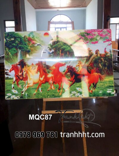 Tranh mã đáo thành công treo tường, tranh ngựa 3d, Tranh treo tường ngựa bát mã kì mã xuất trinh tráng gương MQC87