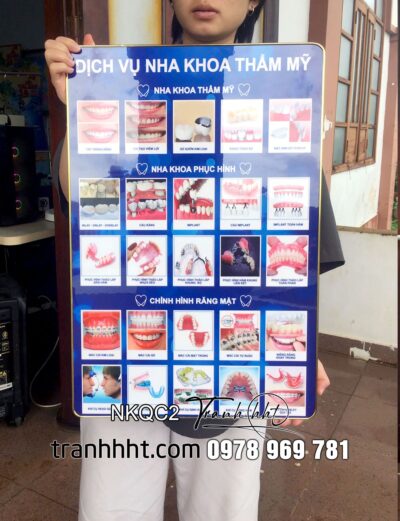Tranh phòng khám nha khoa, tranh giải phẫu răng, Tranh Nha Khoa dịch vụ thẩm mĩ chỉnh hình răng tráng gương treo tường NKQC2