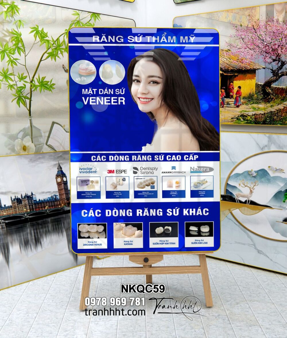 Khung tranh phòng khám nha khoa, tranh nha khoa decor, Tranh Nha Khoa các dòng răng sứ tráng gương treo tường NKQC59