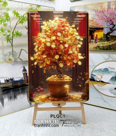 Tranh tráng gương Tài Lộc, tranh cây tiền, khung ảnh tết treo tường, treo tường, tranh tiền vàng tráng gương, tranh phúc lộc thọ, tranh tài lộc canvas treo