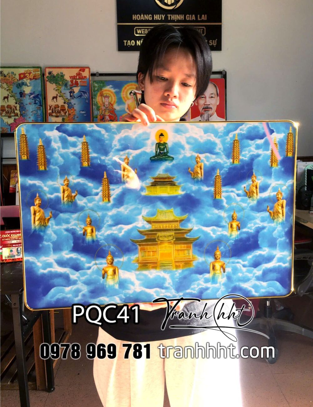 Tranh Phật tráng gương, Tranh treo tường Phật giáo tây phương cực lạc tráng gương PQC41