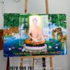 Tranh Phật treo tường, tranh cây bồ đề, Tranh treo tường Phật giáo A di đà thiền dưới gốc cây đa tráng gương PQC46