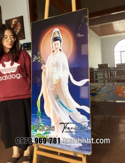 Khung tranh quan âm bồ tát, Tranh Phật treo tường, Tranh treo tường Phật giáo quan âm bồ tát tinh tế tráng gương PQC56
