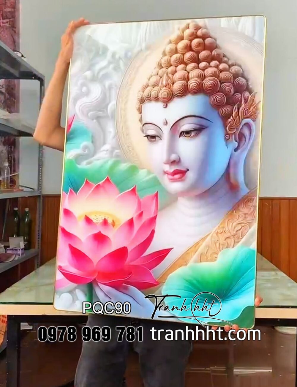 Khung hình Phật, ảnh Phật treo tường, Tranh treo tường Phật giáo Như Lai hoa sen tịnh tâm tráng gương PQC90