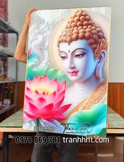 Khung hình Phật, ảnh Phật treo tường, Tranh treo tường Phật giáo Như Lai hoa sen tịnh tâm tráng gương PQC90