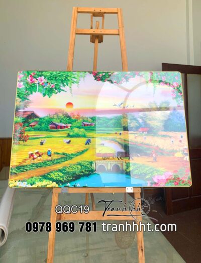 Tranh đồng quê tráng gương, Trang treo tường tráng gương làng quê đàn chim bay về tổ QQC19