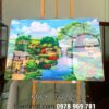 Tranh đồng quê treo tường, tranh lang quê tráng gương, Tranh làng quê đình cổ giữa làng quê thanh bình tráng gương treo tường QQC9