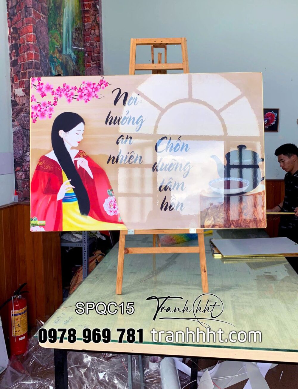 Khung tranh spa, tranh spa tráng gương, tranh gội đầu dưỡng sinh, Tranh Spa dưỡng sinh bấm huyệt đông y lưu thông khí huyết tráng gương treo tường SPQC15