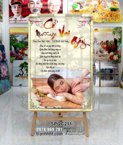 Tranh mát xa cổ vai gáy, tranh massage spa, Tranh Spa dưỡng sinh massage cổ vai gáy đả thông tráng gương treo tường SPQC211