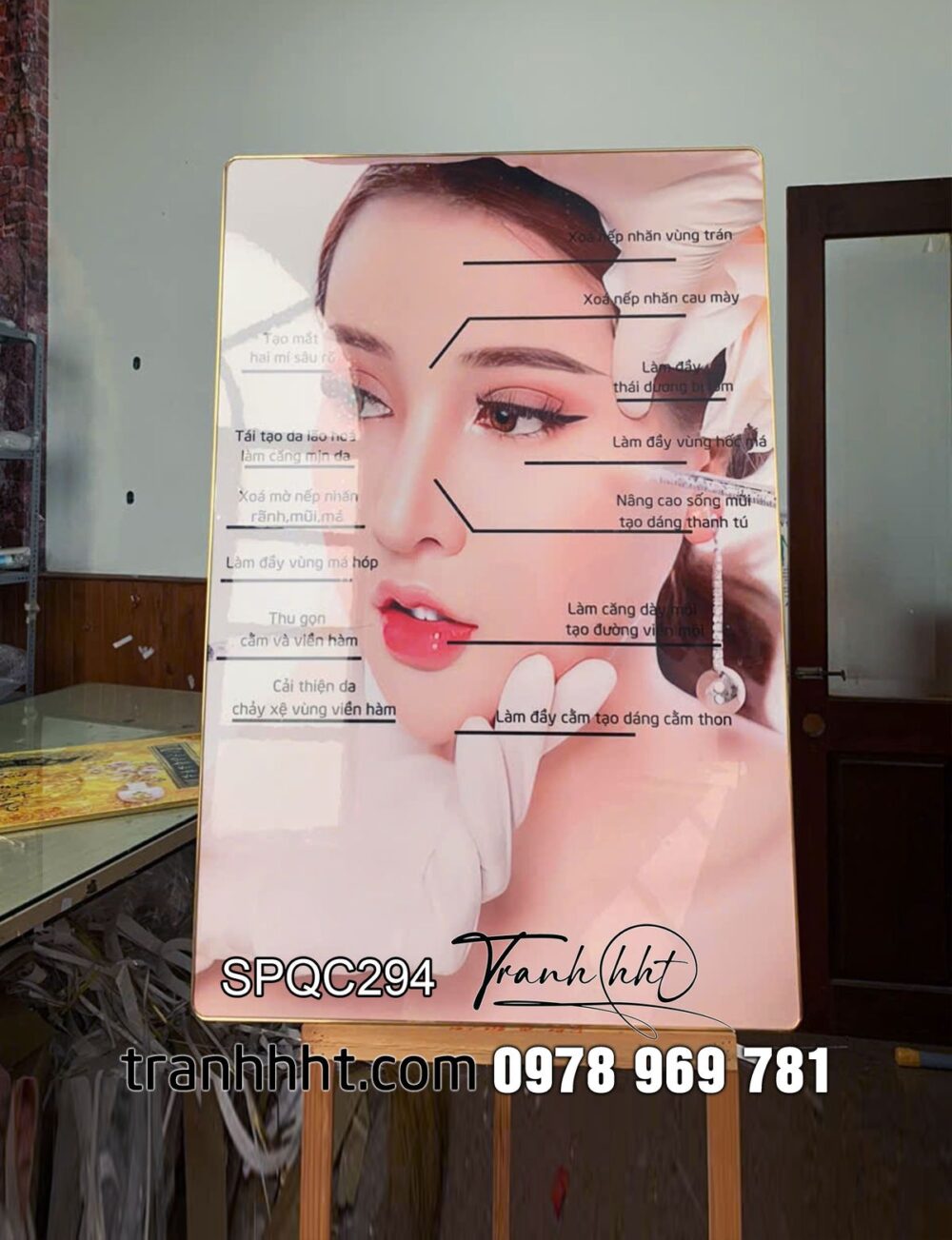 Tranh Spa chăm sóc da mặt, tranh cấu tạo da, Tranh Spa dưỡng sinh làm đẹp các vị trí trên da tráng gương treo tường SPQC294